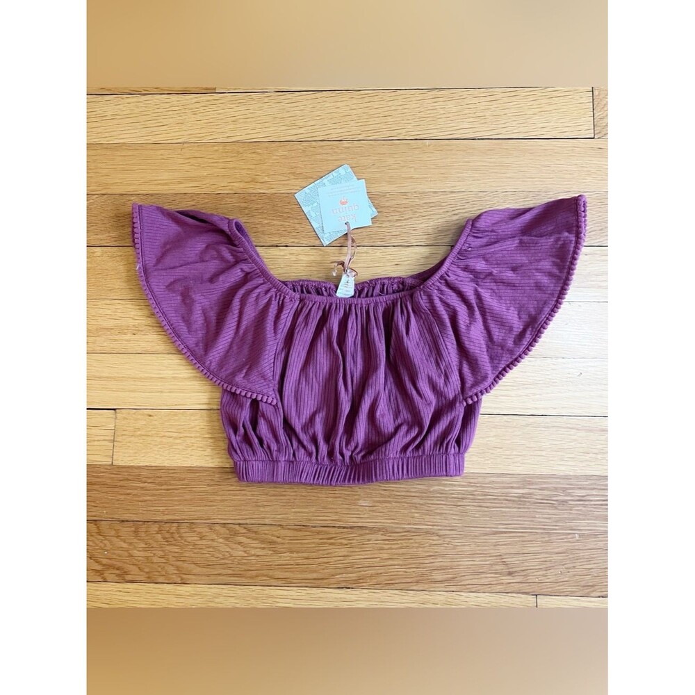Kate Quinn New Purple Modal Off The Shoulder Pom Pom Ruffle Cropped Top 4T